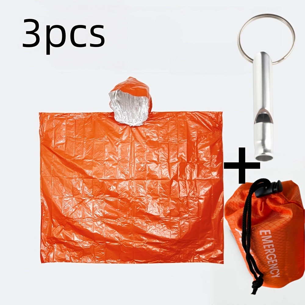 TEMU Ensemble de 3 pièces comprenant un imperméable + un sac de rangement + un nouveau sifflet d'urgence à suspendre. Imperméable de poche portable,