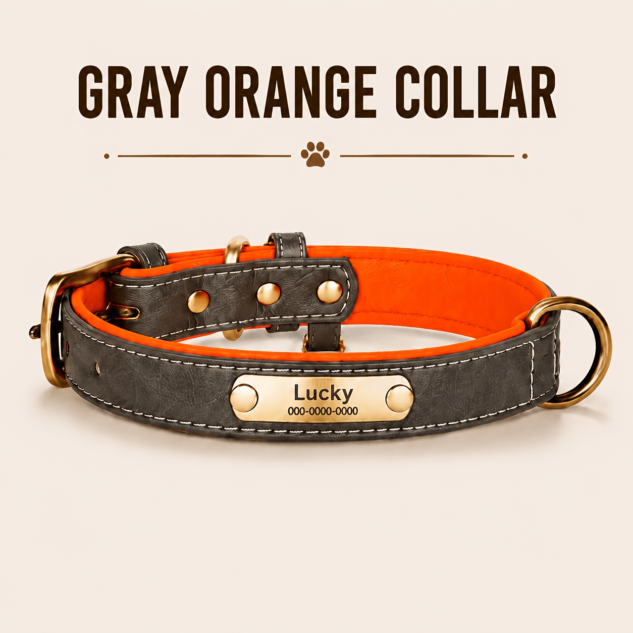 Personalized Faux Leather Dog Collar with Adjustable ID Tag