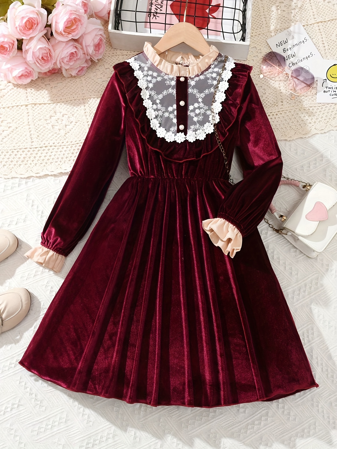 fall lace peter pan collar princess dress kids' - Temu Oman