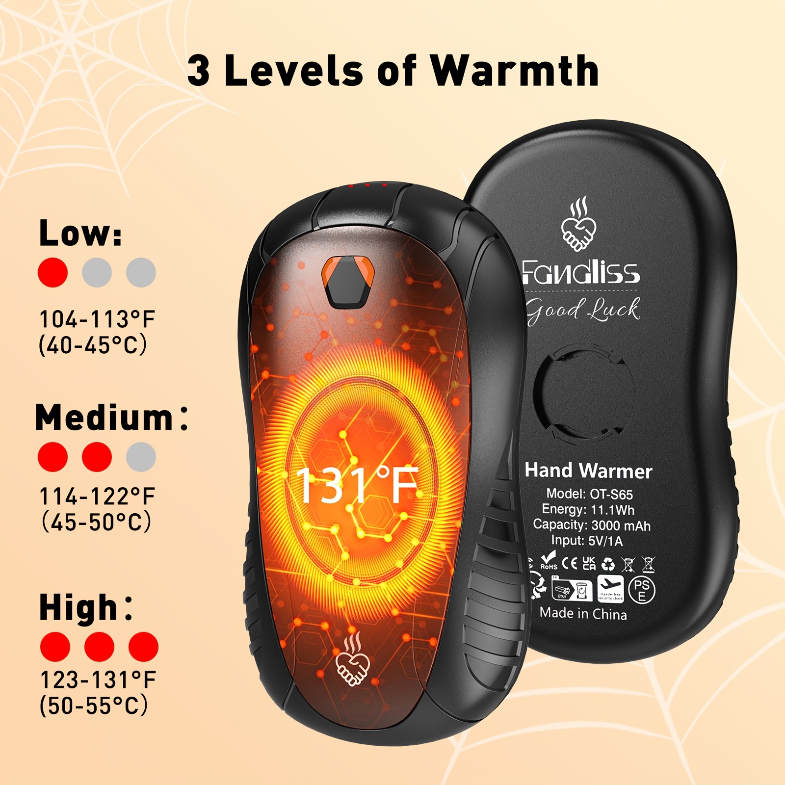 set of 2 rechargeable hand warmers featuring festive christmas packaging   with three temperature settings   pocket sized electric hand warmers are reusable and suitable for men women and children   outdoor activities like golf hunting and camping details 2