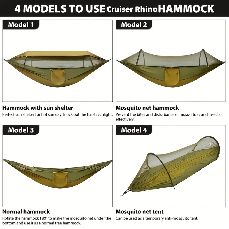 [Versatile Camo Hammock] 4-in-1 Camo Camping Hammock - Durable Nylon, Versatile with Mosquito Net & Sun Shelter, Easy Setup for Backpacking, Hiking, Beach & Garden Adventures, Camping Accessories