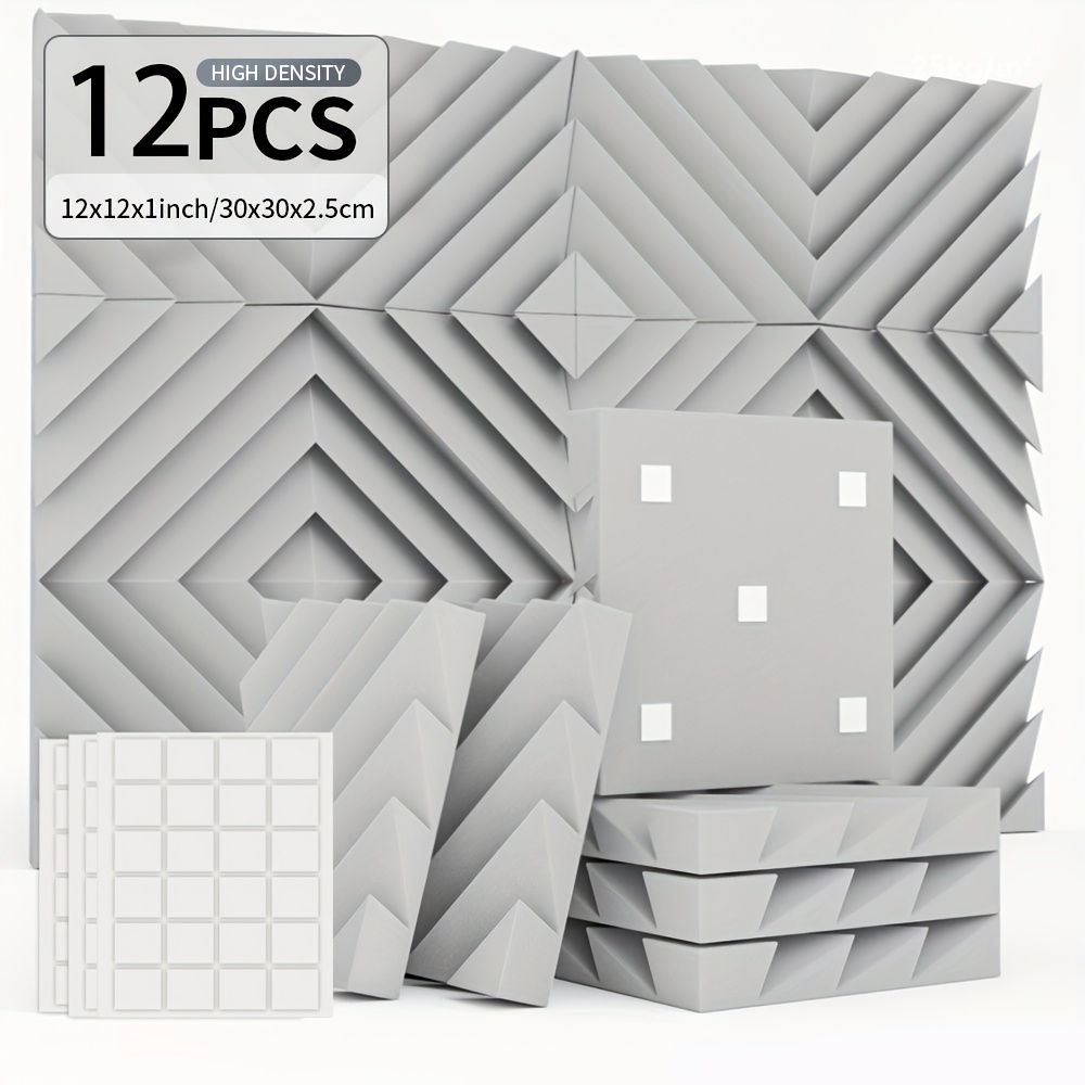 E-shop 12 Hochdichte Schalldämmplatten, inklusive doppelseitigem Klebeband als Geschenk, 30x30x2,5 cm Akustik-Schalldämmwandpaneel, Lärmreduzierung,
