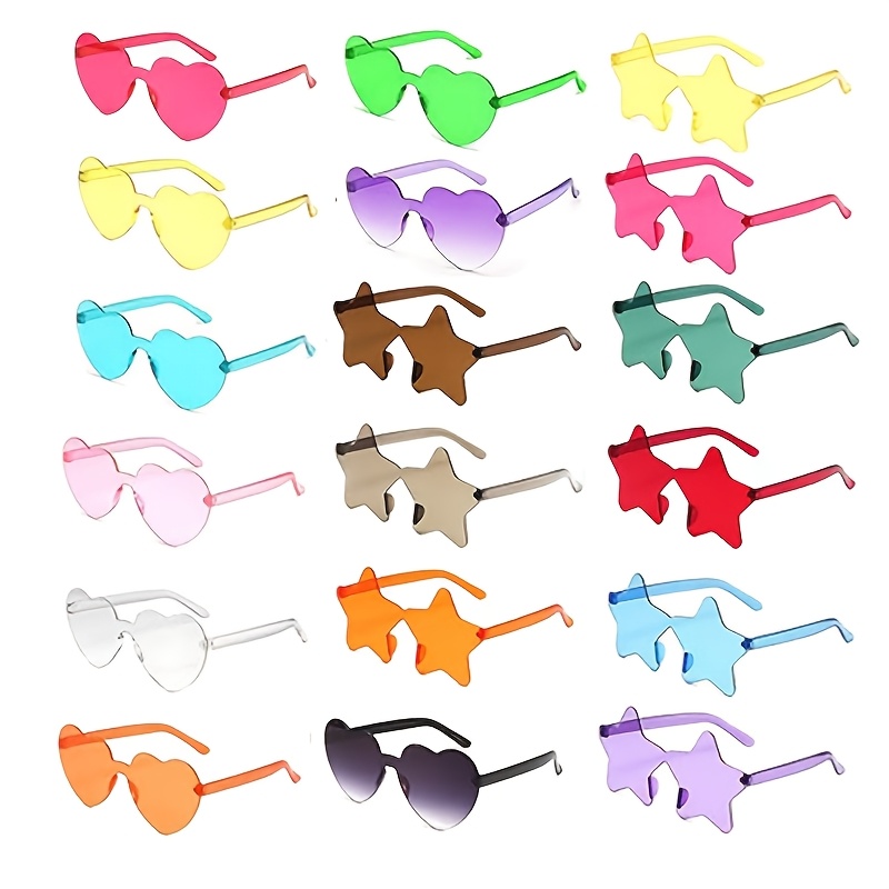 

12/20pcs Rimless Fashion Glasses, Stars And Hearts 2 Design Styles, Suitable For Seaside Beach Party, Hawaiian Dance, Best , Multiple Colors Random