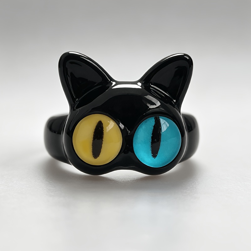TEMU 1pc Fashion Trendy Cool Heterochromia Black , Individual Sweet Cool Kitten Open Band, Niche Design Sense Fun Accessory