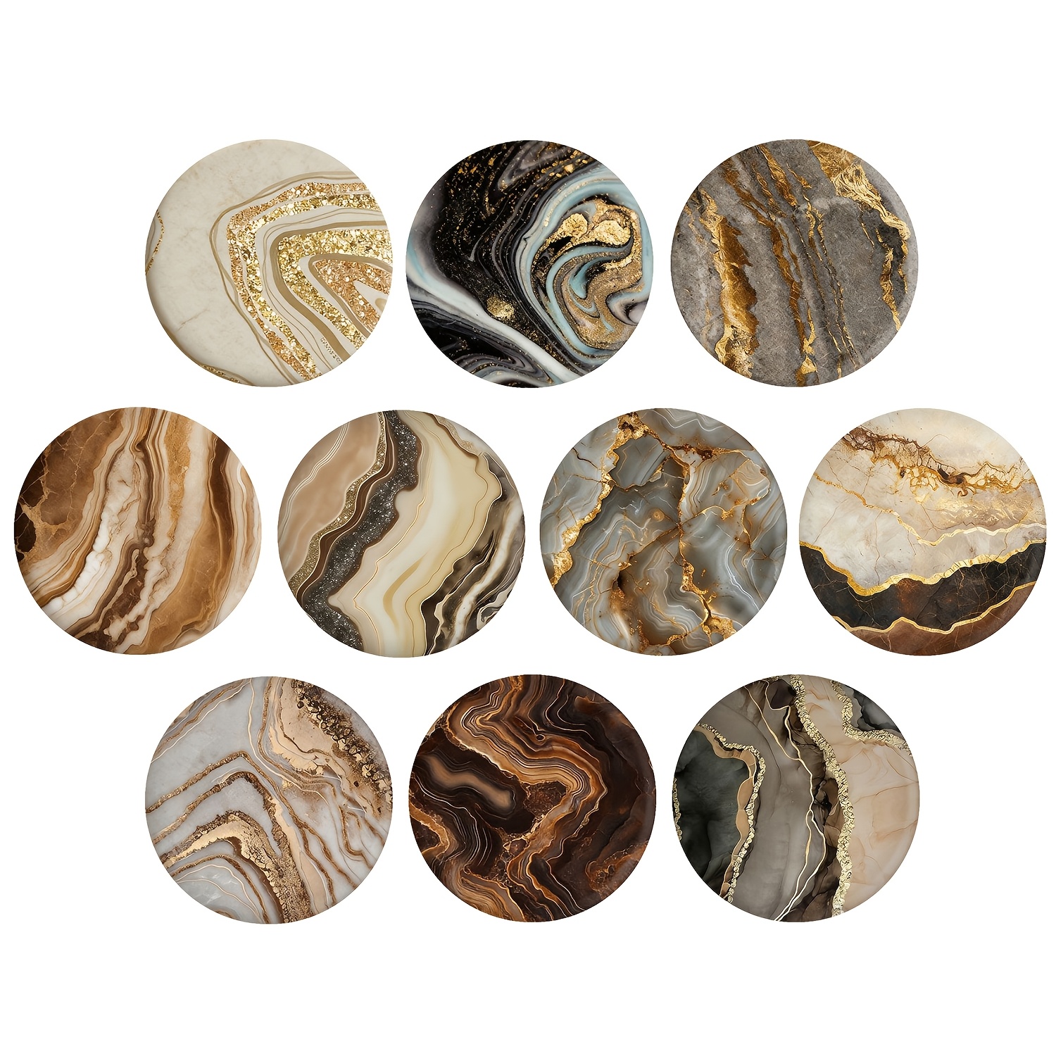 TEMU Aimant de réfrigérateur à motif de texture marbre marron-doré, autocollant pour blanc en verre, feuille magnétique souple, lot de 10 pièces pour