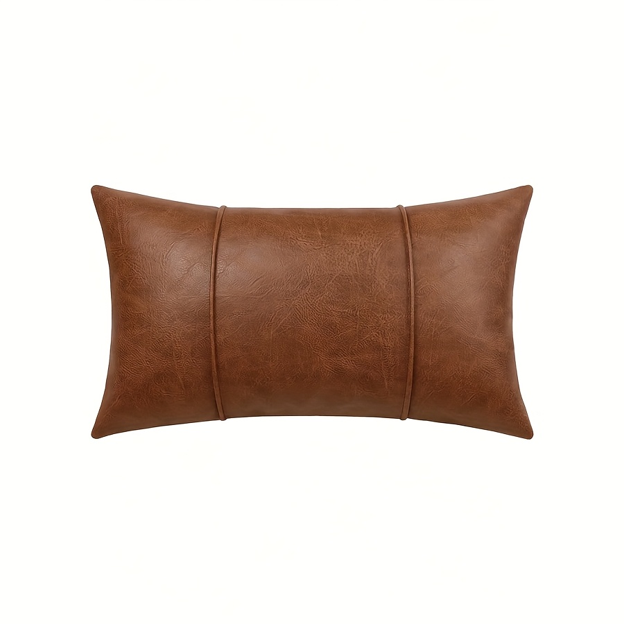 TEMU 1pc Brown Faux Leather Pillowcase, Easy Sofa Cushion Cover, Bedroom Living Room Office Home Decor (pillow Insert Not Included)