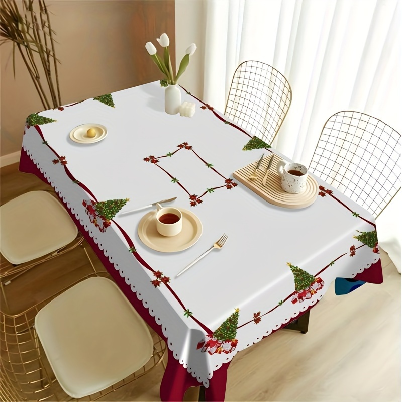 

Christmas Themed Rectangle Tablecloth, 100% Polyester, Machine Made Woven Weave, Oil And Water Resistant, Indoor Festive Table Decor, Home Decoration, Christmas Decor, Durable Fabric, 1pc