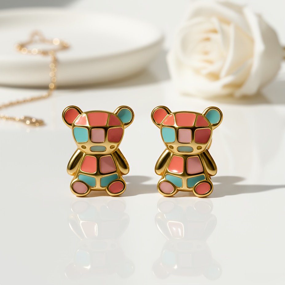 Women's Colorful Bear Enamel Earrings, Fun & Playful