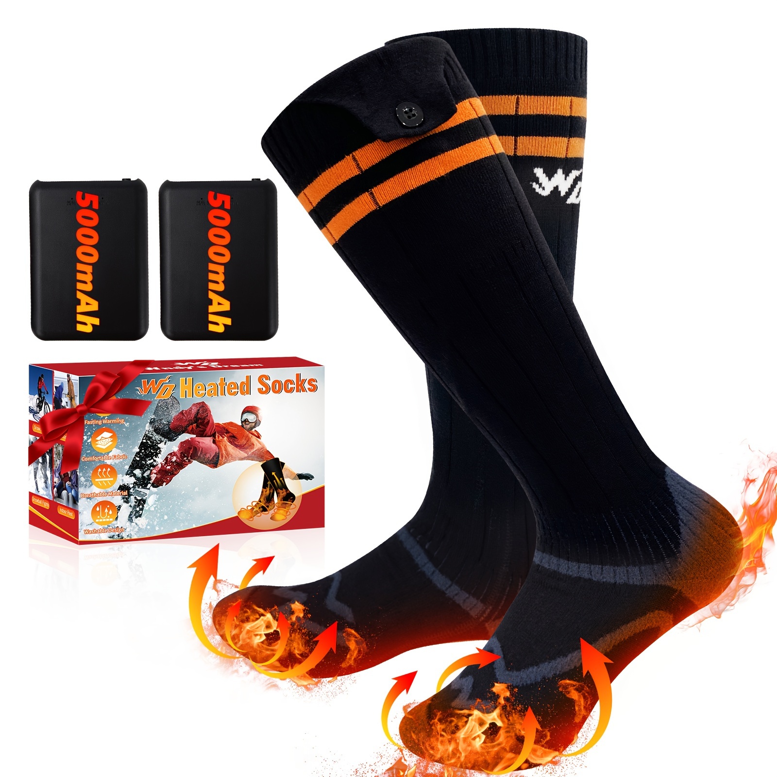 TEMU Heated Socks, Electric Heated Socks With 5000mah/4000mah Rechargeable Battery, Winter Warm Thermal Socks Unisex Foot Warmers For Camping Hiking
