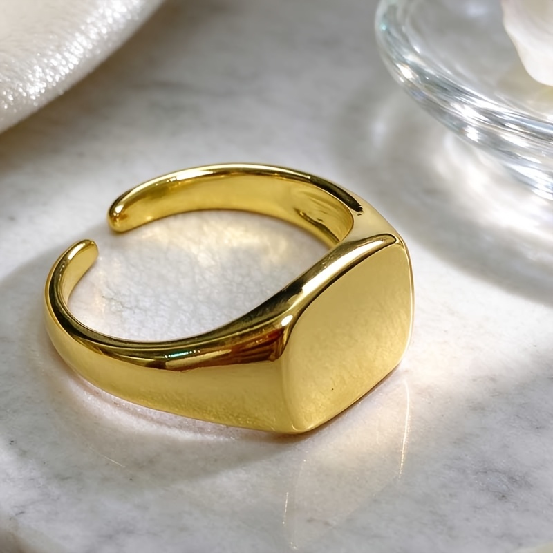 Women's Glossy Tone Square Signet Ring, Minimalist Gift