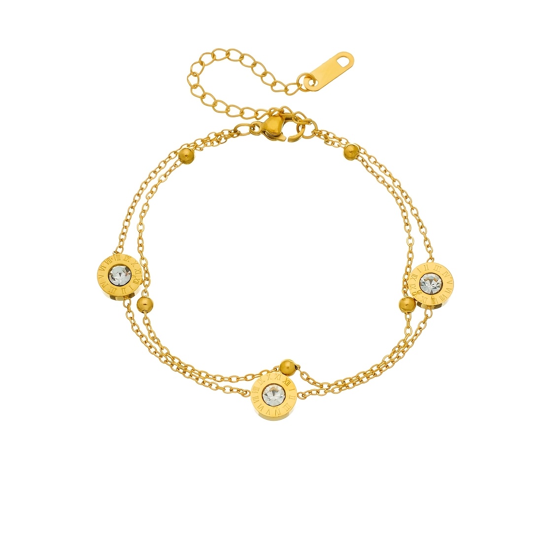 TEMU Pulsera dorada de capa de acero inoxidable 304 con cadena incrustada con de diamantes de vidrio, elegante pulsera para damas, regalo de joyería