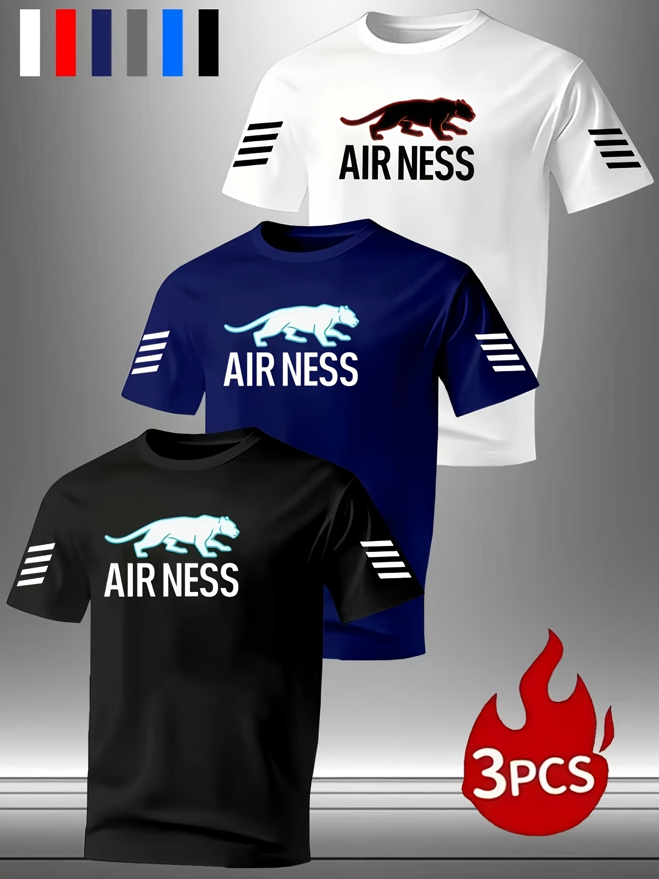 Lot de 3 T-shirts pour Homme Respirants à Imprimé Léopard Créatif, Style Basique Facile d'Entretien, T-shirt Confortable en à Col Rond pour Printemps/Été, Imprimé Graphique Léopard à la Mode et Tendance | Tenue Décontractée Confortable