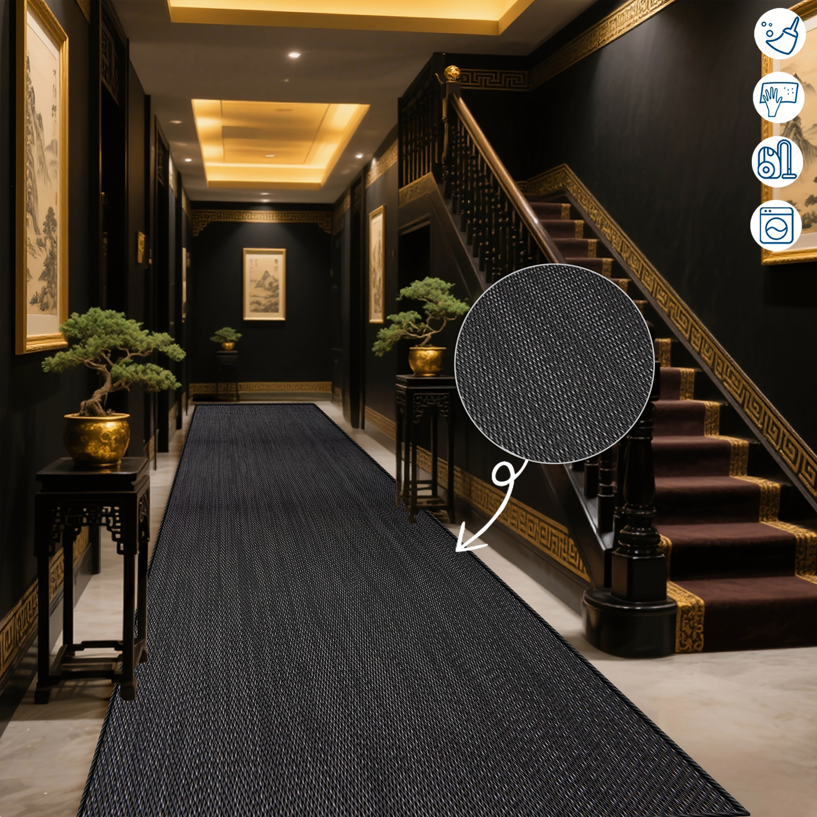 [golden Diamond Velvet] 1pc, Fashion Premium Long Runner Rug Aesthetic Comfortable Indoor Living Room Hallway Floor Mat Machine Washable Bathroom Laundry Carpet Practical Staircase Entrance Mat High
