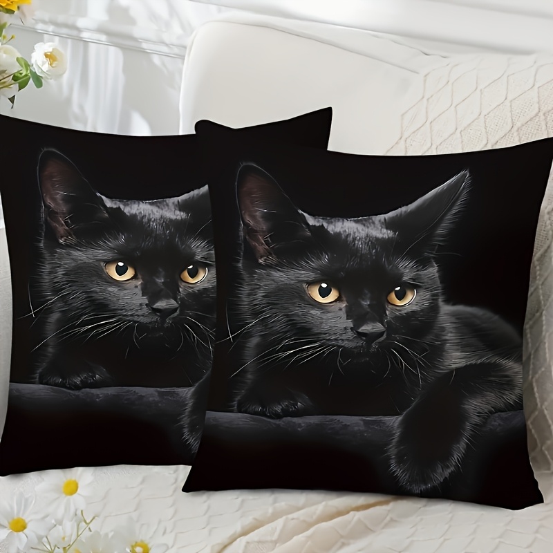 TEMU Housse de coussin plate 2D - Lot de 2, Impression , mignons de chats noirs, Houches décoratives, 16/18/20 pouces en option, Housses de coussin