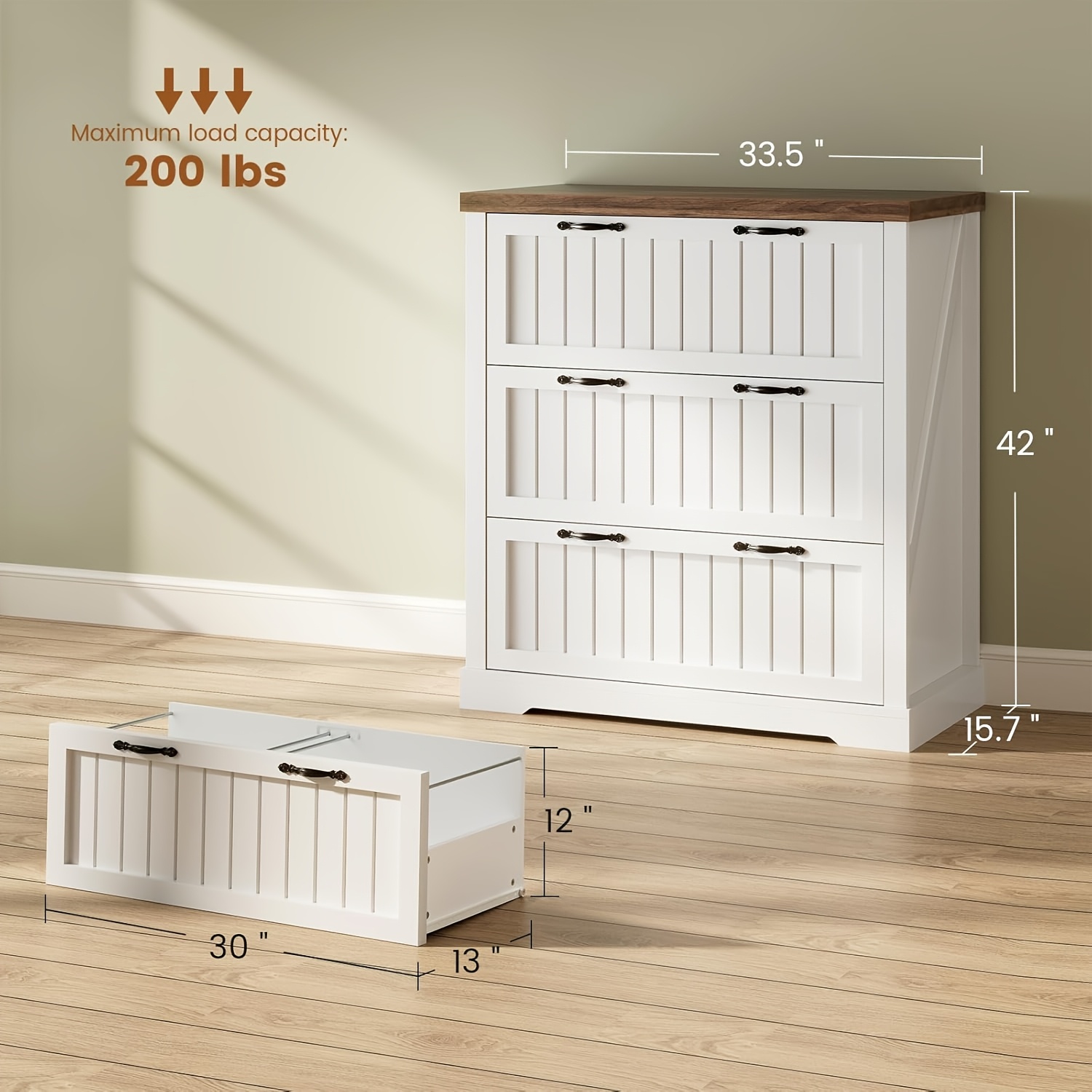 A Rustic Sideboard Storage Cabinet Featuring Three Wooden Drawers, Designed for Multiple Uses. This Stylish File Cabinet Serves As Accent Furniture Suitable for The Living Room, Entryway, Home Office, Or Kitchen, Available in White, Brown, And Grey