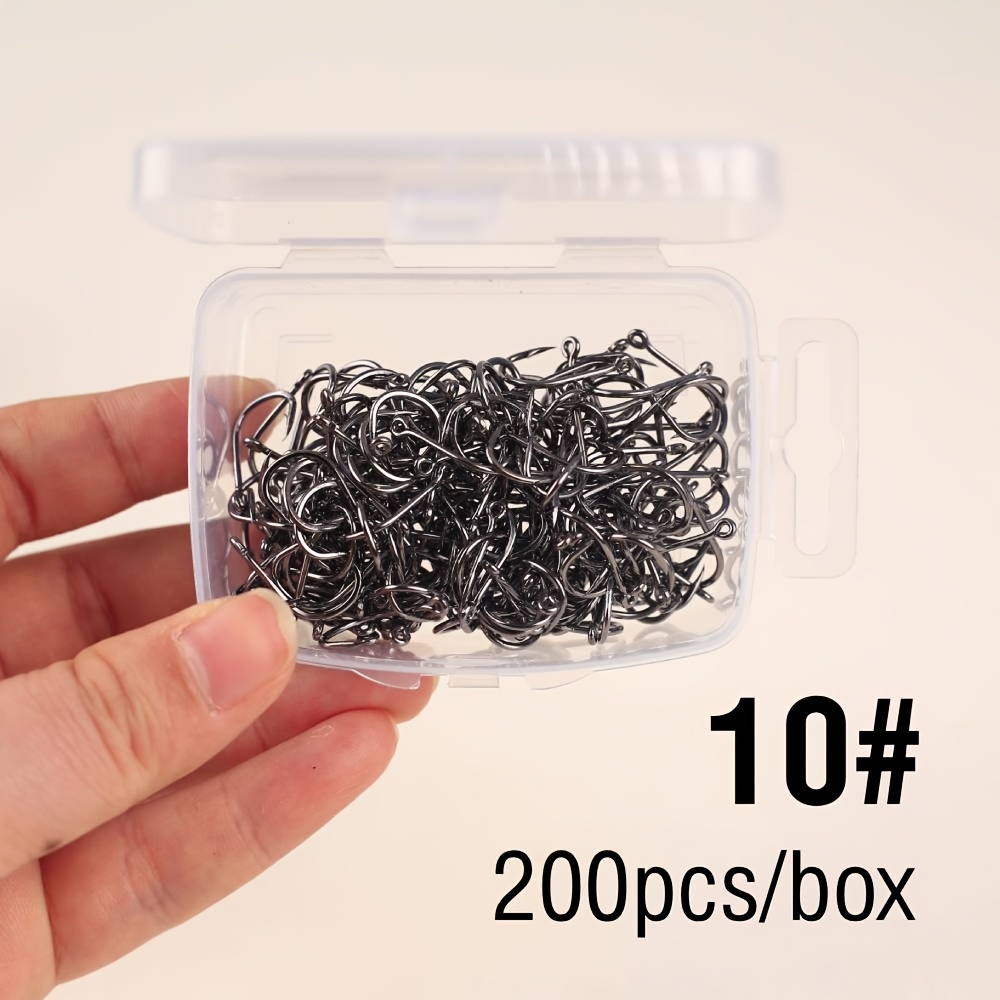 TEMU Box Of 200 Single Fishing Hooks By Iseni, Featuring Perforated Design, Sizes 3# To 15#, With Sharp Barbs And High Hardness