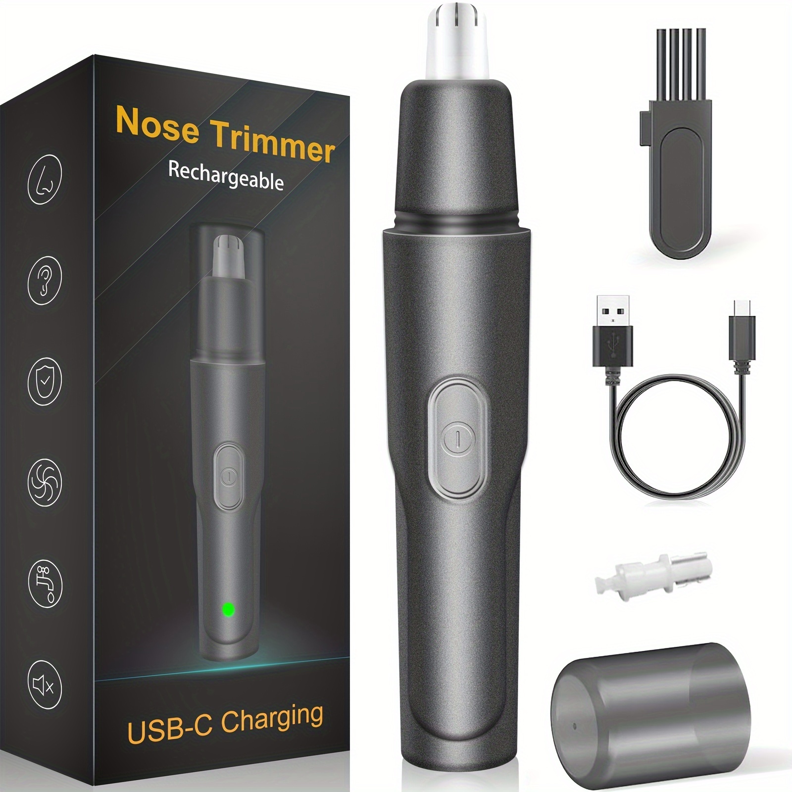 

Nose Hair Trimmer, Usb Rechargeable, Professional Ear Hair Trimmer, For Men Women, Powerful Motor, Dual-edge Blades For Cutting, With A Spare Blade, , Black