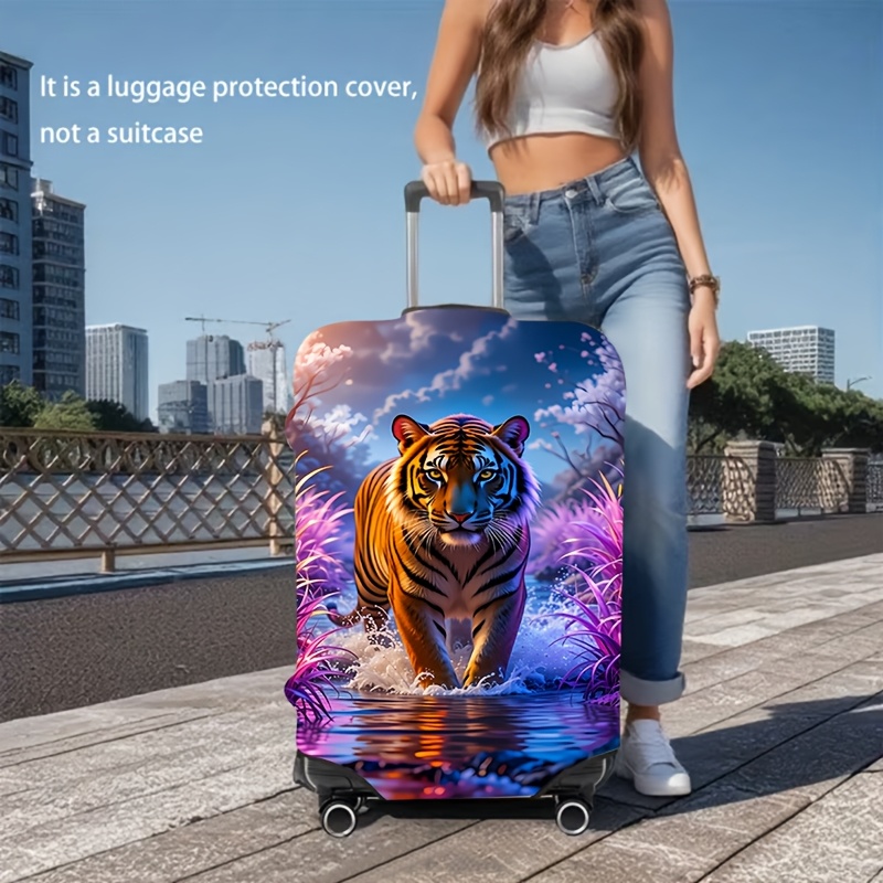 TEMU 1pc Tiger Pattern Luggage Cover, Dustproof Elastic Travel Accessory For Spinner Suitcases. Cover Only, Suitcase Not Included. Elastic Luggage
