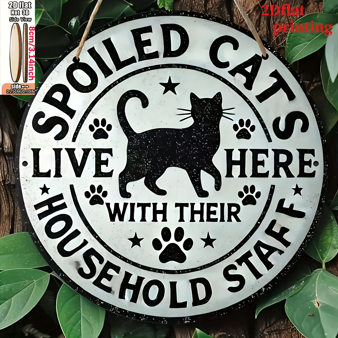 TEMU 2d Flat, Two-dimensional Wooden Printed Sign: "a Cat And Its Human Live Here." A Decorative Wooden Sign, Suitable For Bedrooms, Kitchens,