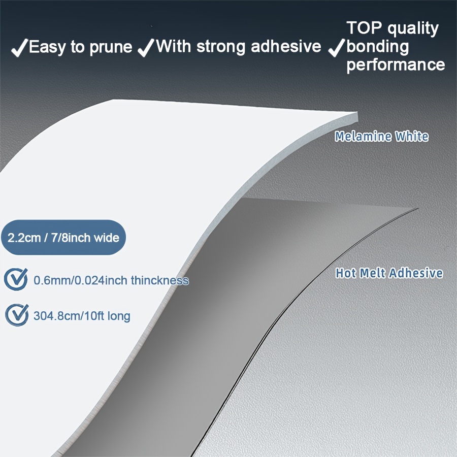 Image of 1roll Melamine Edge Banding, 10ft Roll Of Veneer White Edge Banding Pre-, Tape Banding For Cabinet Repair Furniture Restoration