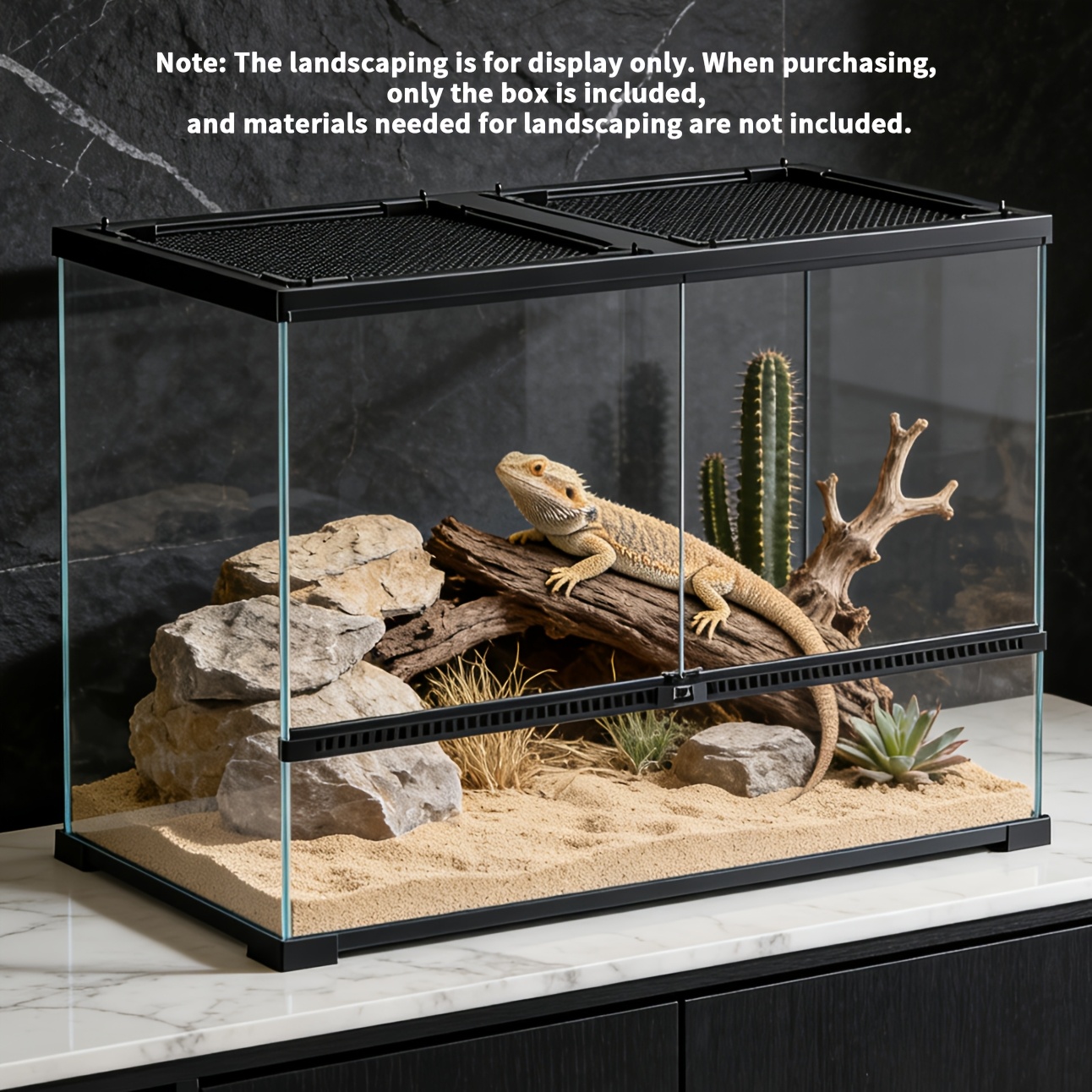 terrario de cristal   transparente con puerta abatible para reptiles y arácnidos pequeños, medianos y  .   para  , arañas,  , serpientes de nariz de cerdo.   ventilación de malla superior y diseño para alimentación.   para reptiles con temática de