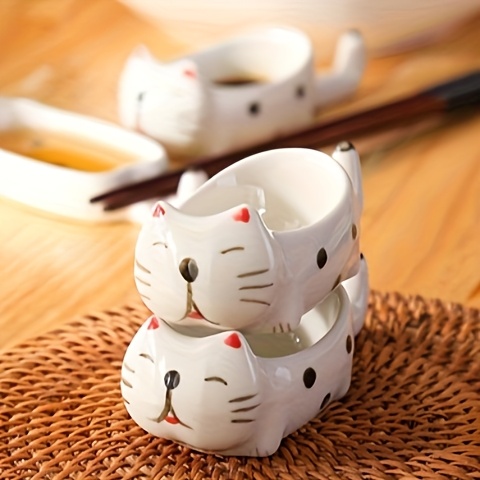 2pcs set cat ceramic   ceramic cute cat multifunctional seasoning plate chopstick holder snack dipping plate13 5 4 5cm 5 31 1 77in versatile   tableware suitable for appetizers desserts sushi sauce small plates Product details 7