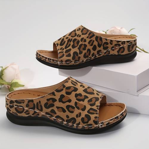 womens leopard print slide sandals casual summer slip on shoes with open toe comfortable lightweight versatile fashion