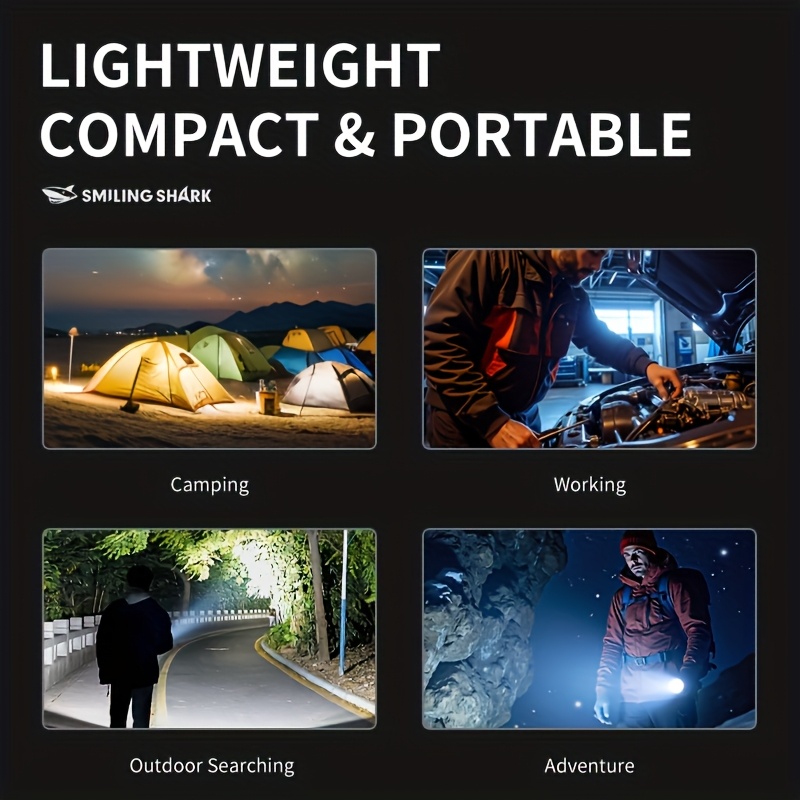1pc SMILING SHARK Ultra-Bright Portable Power Bank Flashlight Rechargeable, 3 Modes Handheld Small Flashlights, Pocket Size, EDC Emergency Flash Light, USB-C Torch Light for Camping, Hiking, Charging