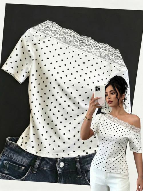 immagine dell'articolo top da donna nuovo ed elegante con spalle scoperte, di pizzo a , casual adatta per il pendolarismo a vestibilità aderente