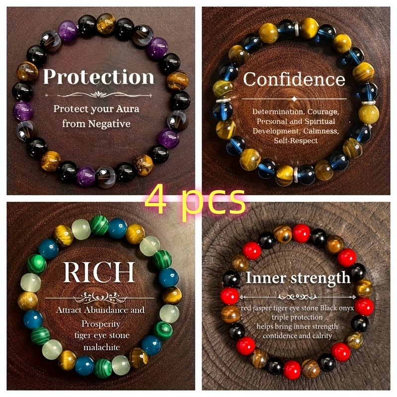 TEMU A Four-piece Natural Stone Bracelet Set, Suitable For Men And Women, Designed To Wealth And