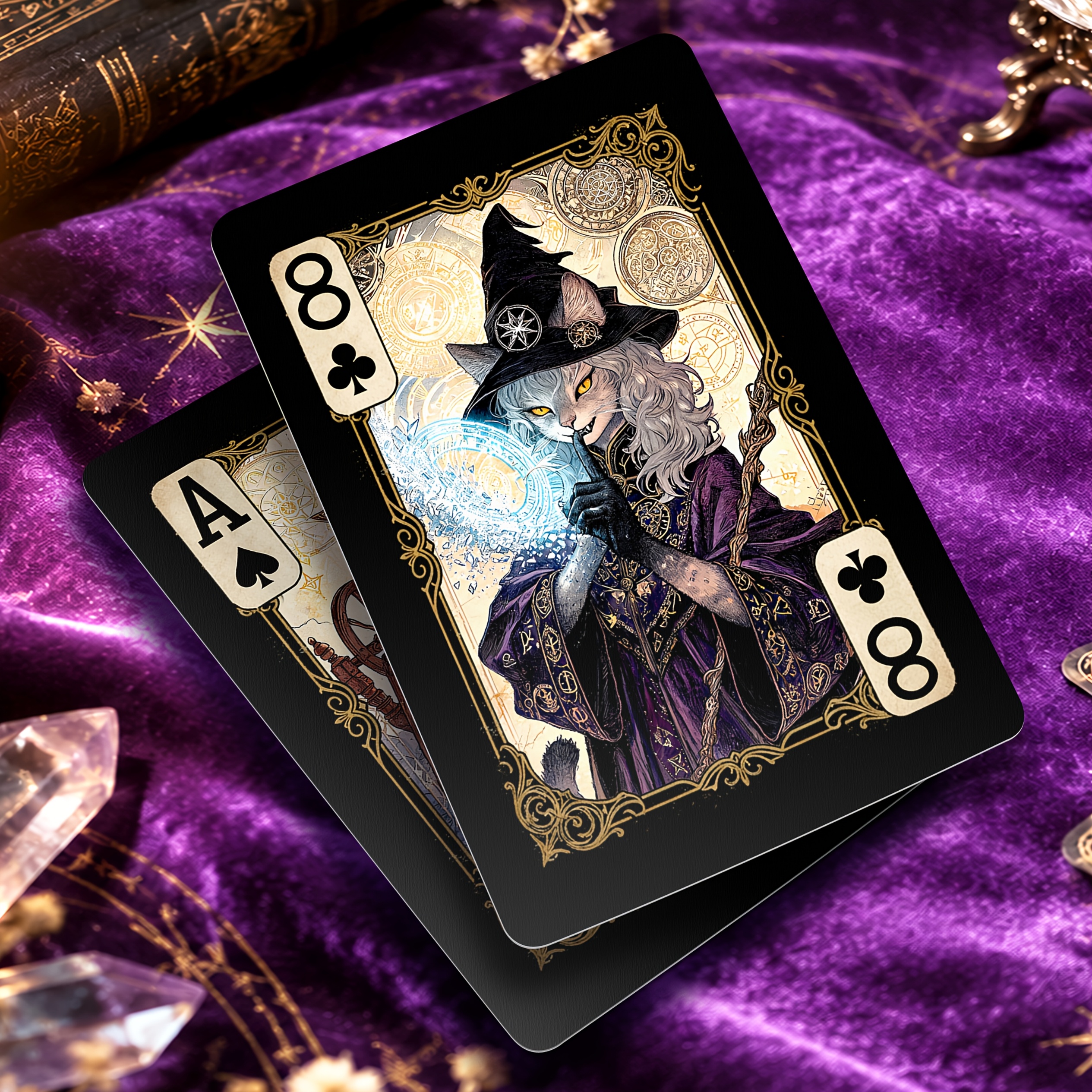 Magic Cat Playing Cards, Unique Cards with Witch Cat Art