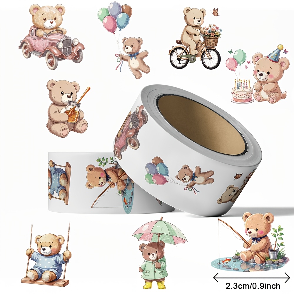 TEMU 500 Sheets/roll, Roll Of Stickers. Surface Laser Transfer, Animal-themed Stickers, Teddy Bear Stickers, Suitable For , Diaries, Or Use