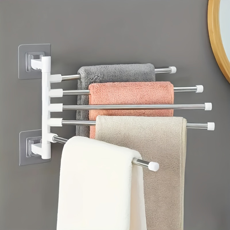 

Easy-install Stainless Steel Towel Rack - 5-tier Rotating Wall Mount, No-drill Floating Bathrobe & Towel Organizer For Storage