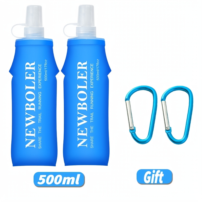 Image of Newboler 2pcs Outdoor Folding Water Bladders With 2pcs Clips, Silicone Soft Water Bottles With Dust Covers, Trail Running Water Bottles, Portable Squeeze Cups For Cycling 150ml/250ml/500ml