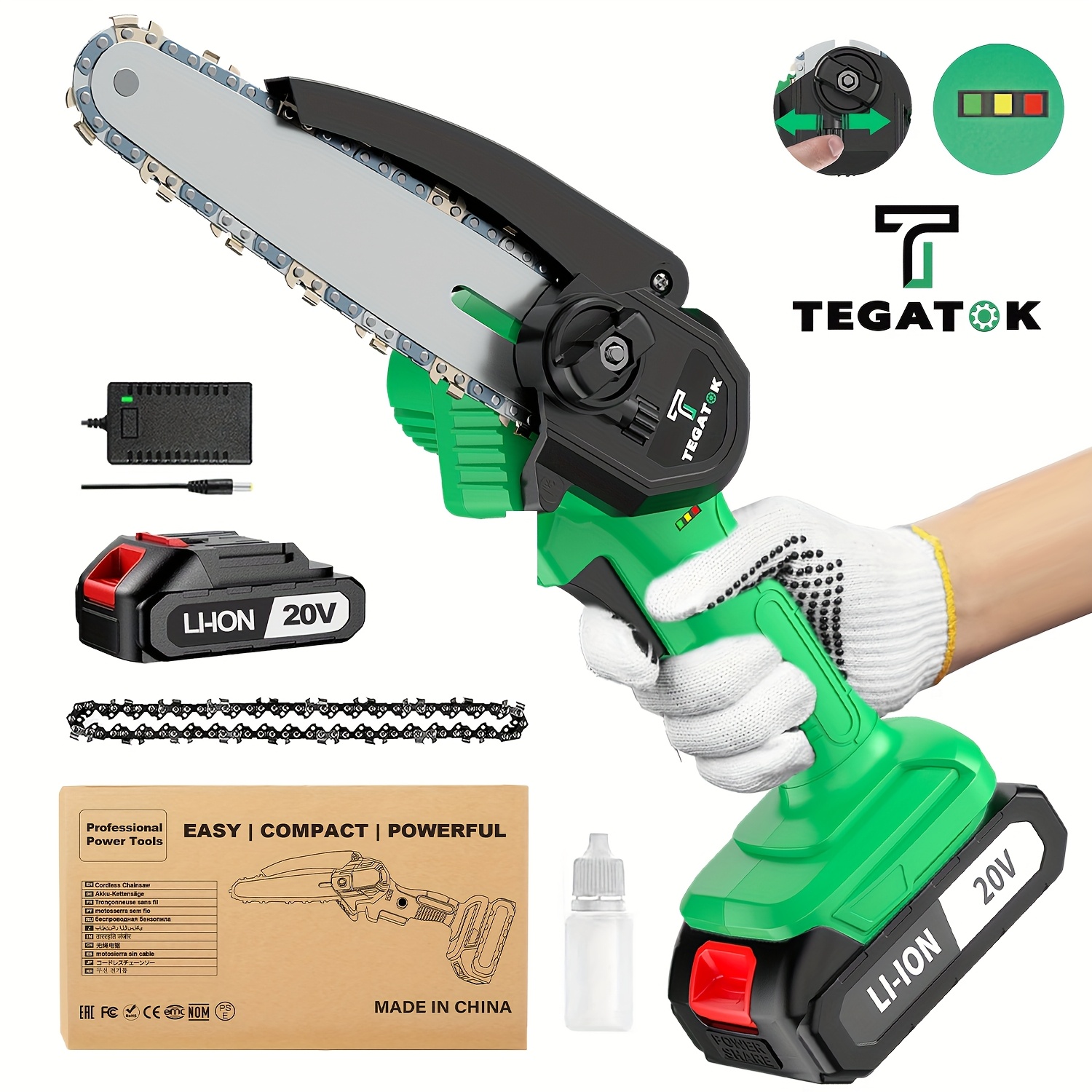 

Tegatok Mini Chainsaw Battery Powered With 2 Batteries, Electric Cordless Chainsaw With And Led Light, Lightweight Small Handheld Chainsaw For Tree Branches Trimming And Wood Cutting