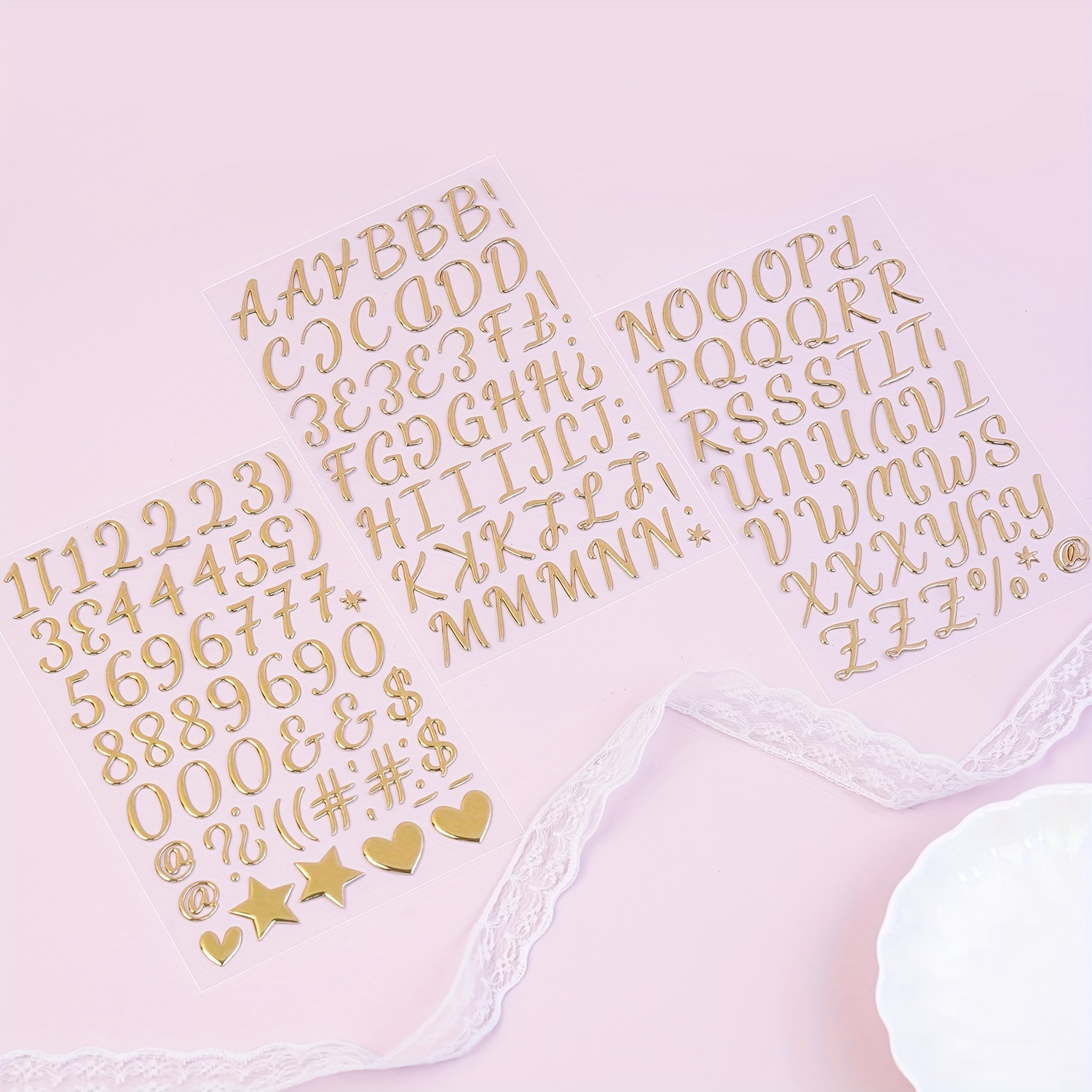 Image of 3 Sheets Of 3d Golden Fluffy Three-dimensional Letter Stickers/number Stickers, Including /0-9 Numbers/symbols, Suitable For , Scrapbooks, Diaries, Cards, Handicrafts, Crafts
