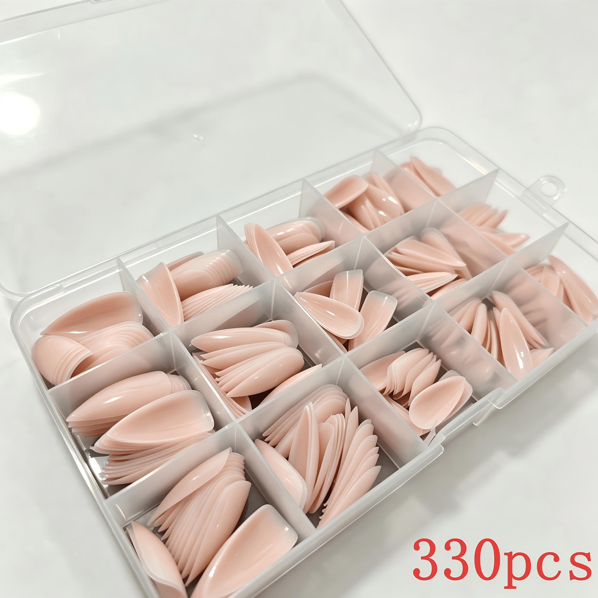 TEMU 330pcs Press-on Almond Fake Nails Suitable For , Full-coverage Medium-length Acrylic Nails With 15 Sizes & Clear Storage Box, Self-application
