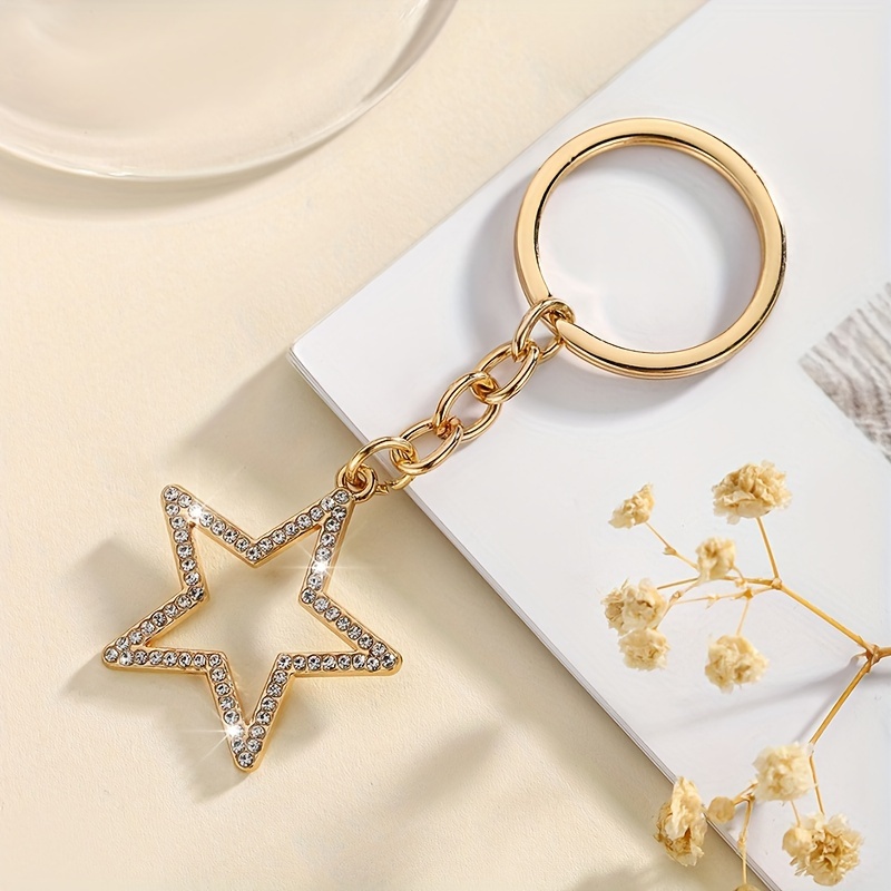 TEMU 1 Fashionable Japanese-korean Style Exquisite Five-pointed Star Rhinestone Women's Luxury Keychain Bag Pendant Accessory