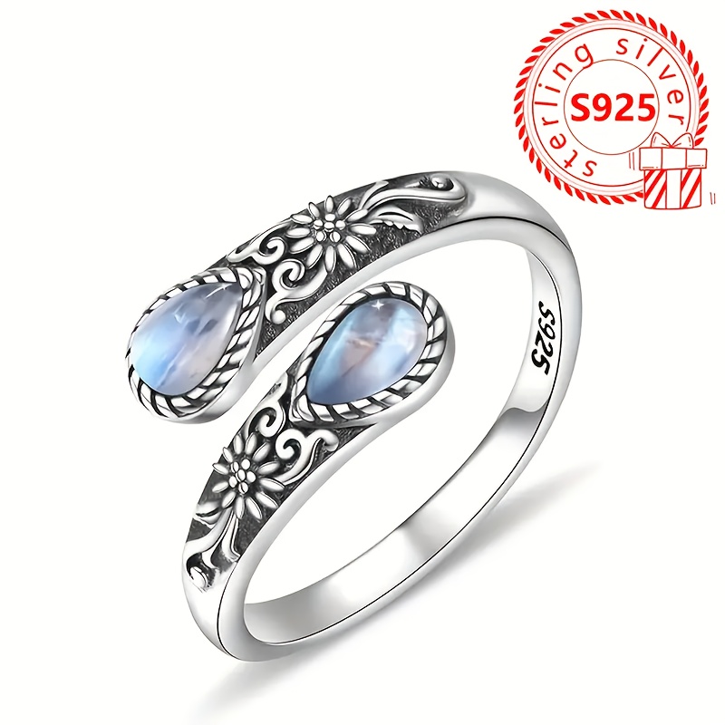 

1pc Vintage Style 925 Sterling Silver Thumb Ring With Synthetic , Adjustable , April Birthstone, Silver Plated, Fashionable & Gift Jewelry For Women