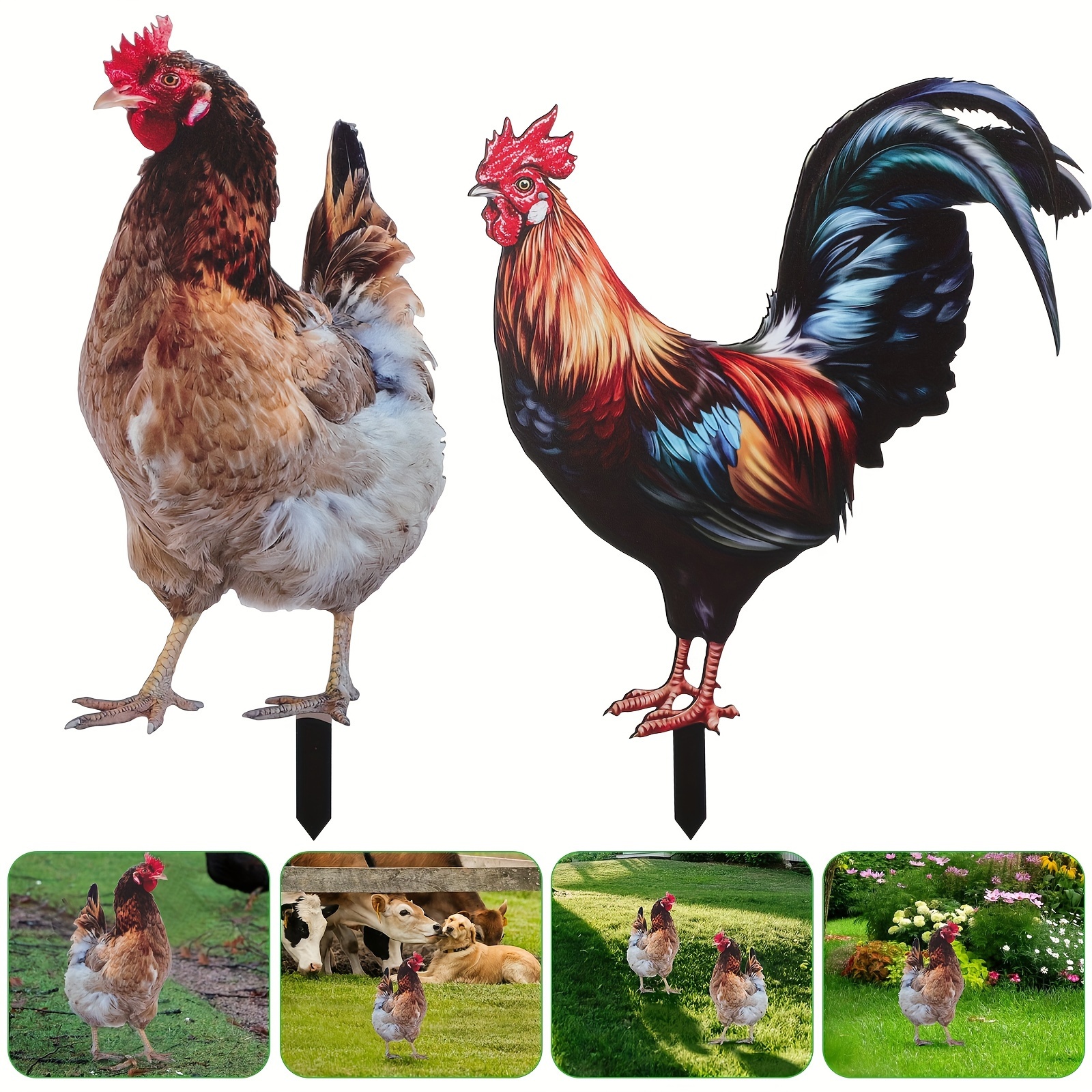 

1pc 2d Rooster Garden Decoration, Outdoor Simulate Garden Rooster Statues, Realistic Hen Sculptures, For Lawn Ornament