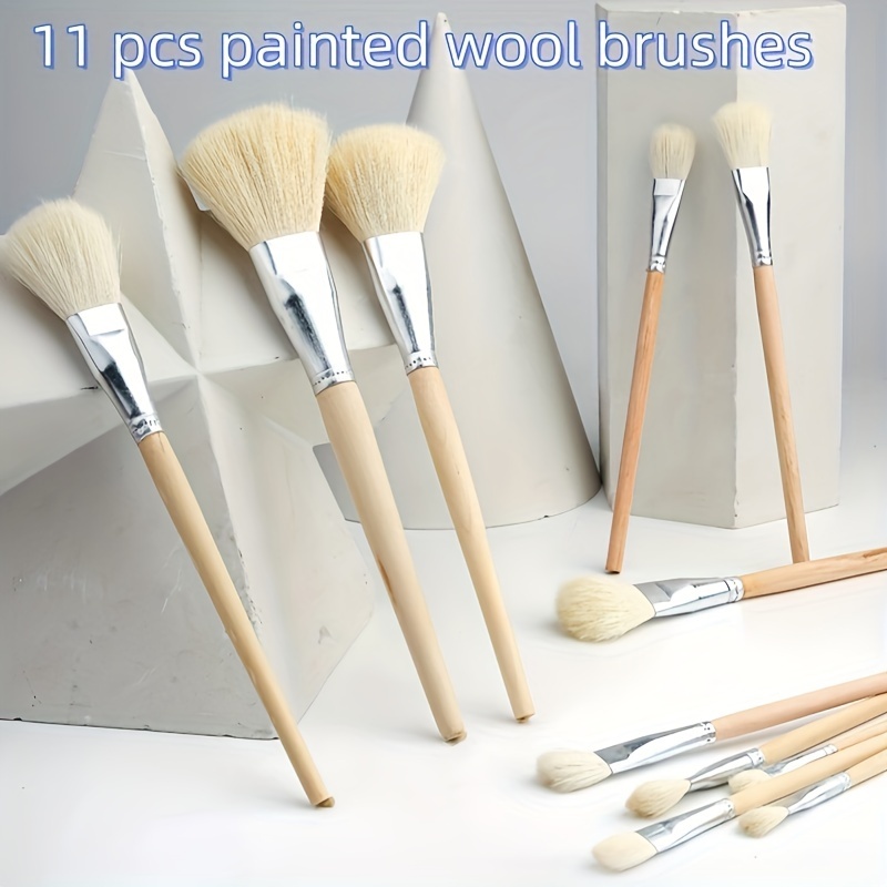 

11pcs Artistic Wool Brush Set With Soft Round Tips & Ergonomic Grooved Handles - Ideal For Watercolor, Oil Paintings & Ceramic Crafts | Wooden Material | Artists & Hobbyists