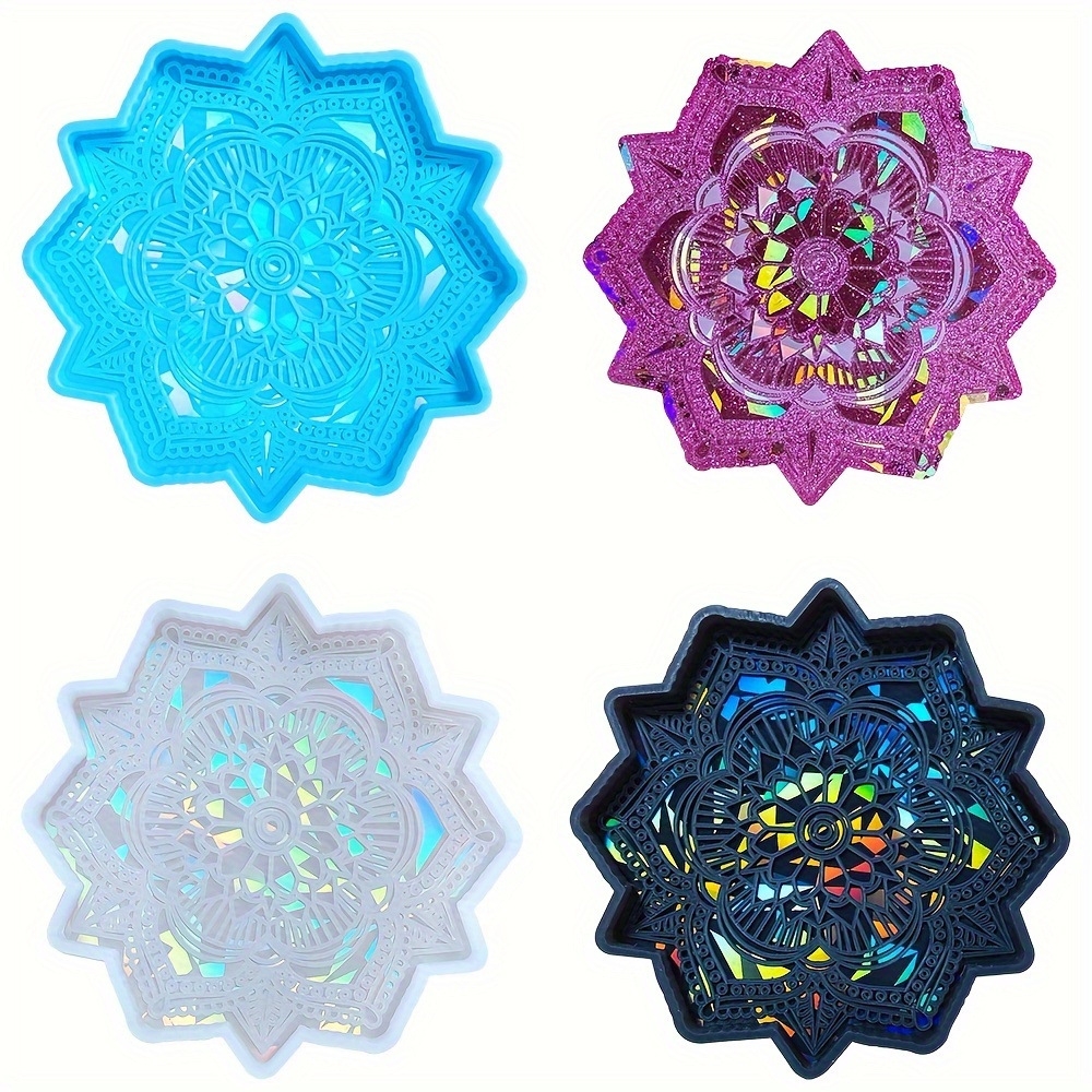 

1pc Mandala Holographic Laser Coaster Silicone Mold Diy Mandala Holographic Laser Coaster Laser Mandala Flower Desktop Decoration