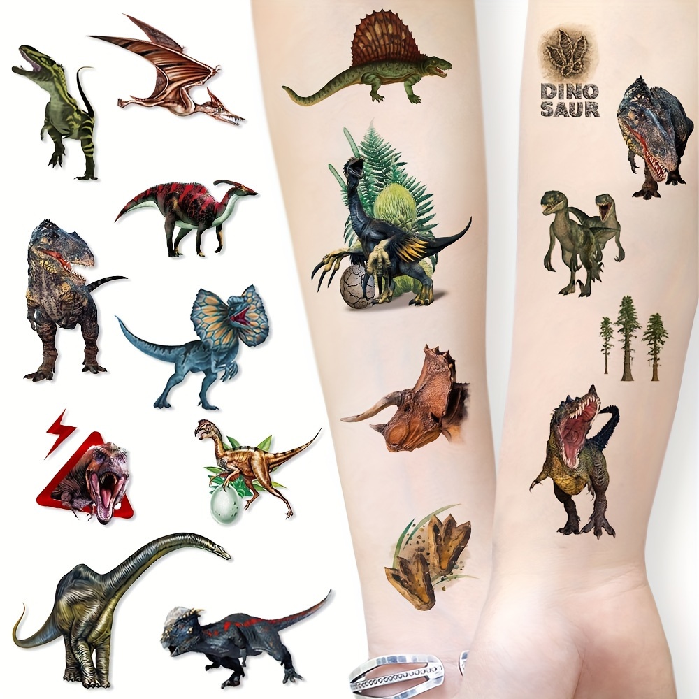 

12-piece Dinosaur Temporary Tattoos - Waterproof, Long-lasting Cartoon T-rex & More Stickers For Boys And Girls - Perfect For Parties & Animal Lovers
