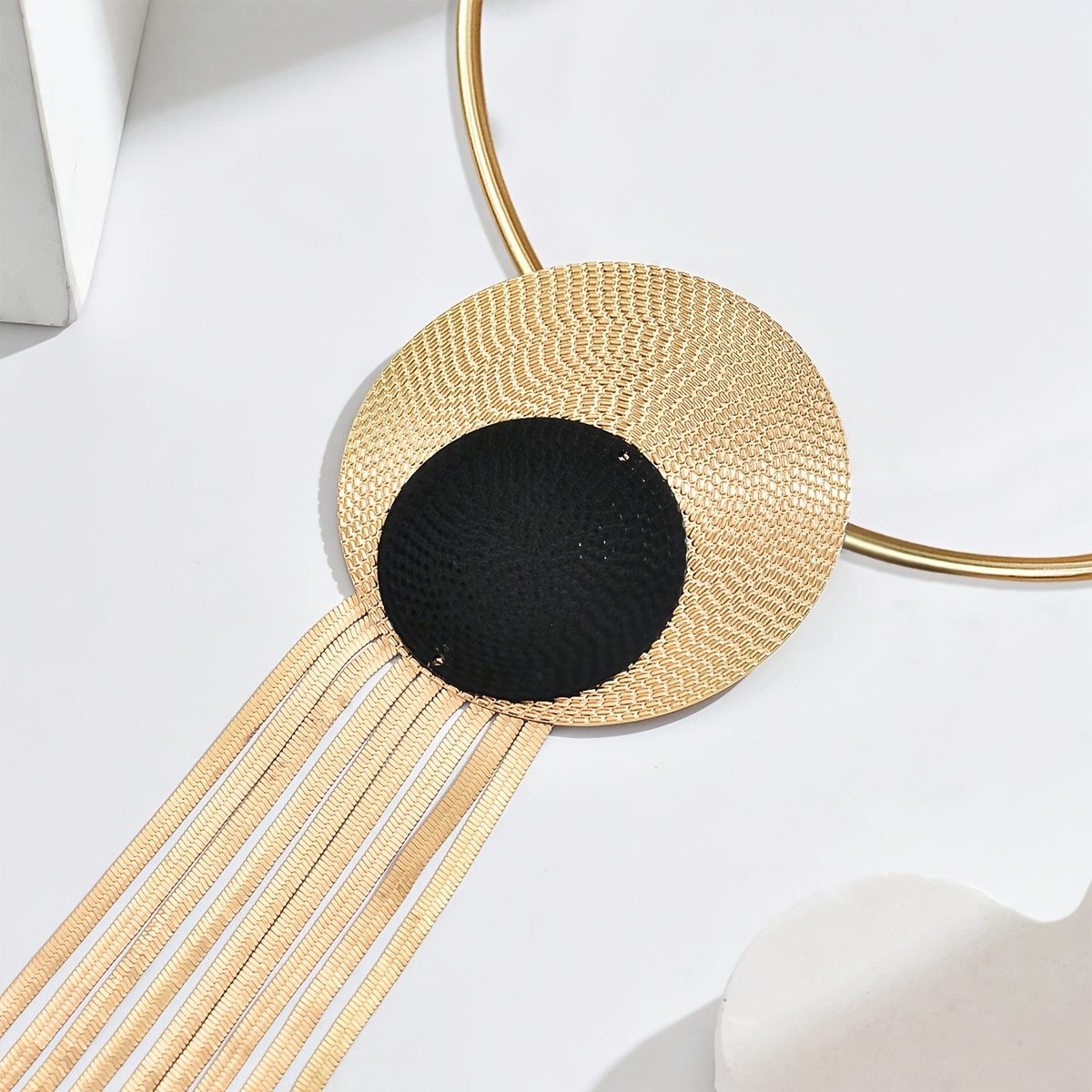 Vintage Fingerprint Pendant with Tassel Necklace