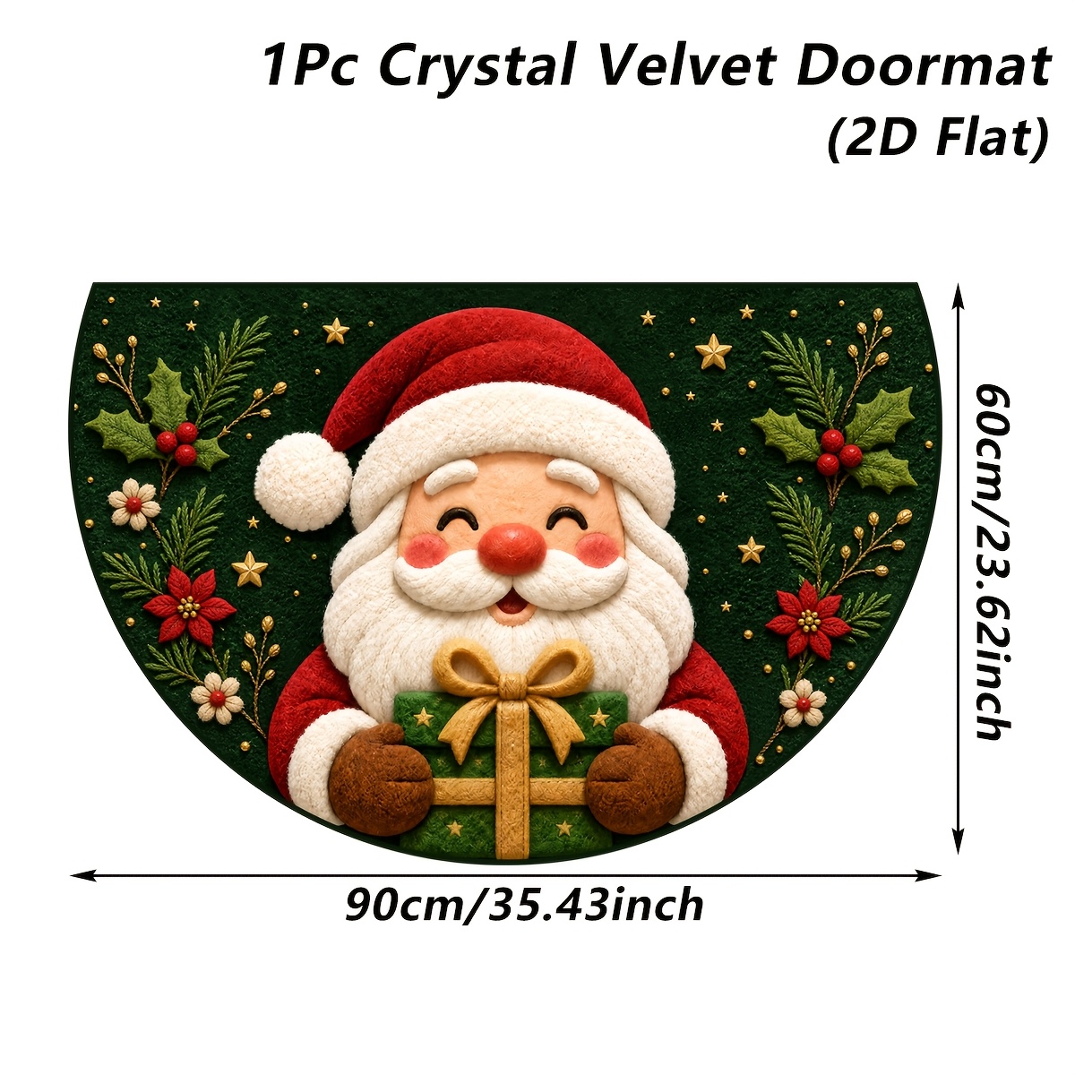 TEMU 2d Flat, 1pc, Merry Christmas Kitchen Rug, Santa Claus And Gift Patterns Rug, Semicircular Shape, Durable And Easy To Clean, Xmas Entrance Mat,