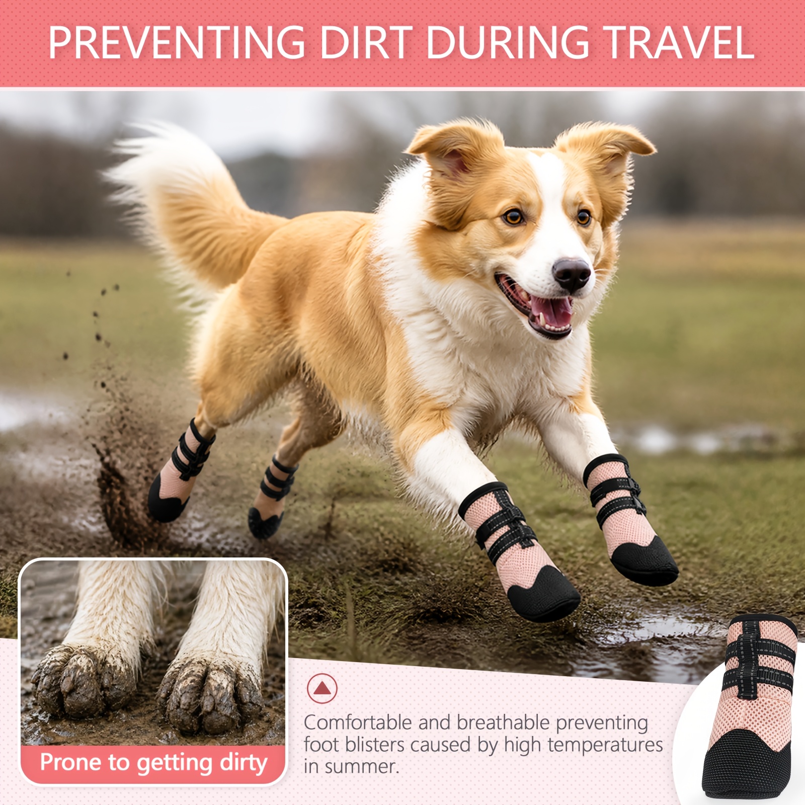 4pcs Dog Shoes, Water-Resistant Paw Protectors