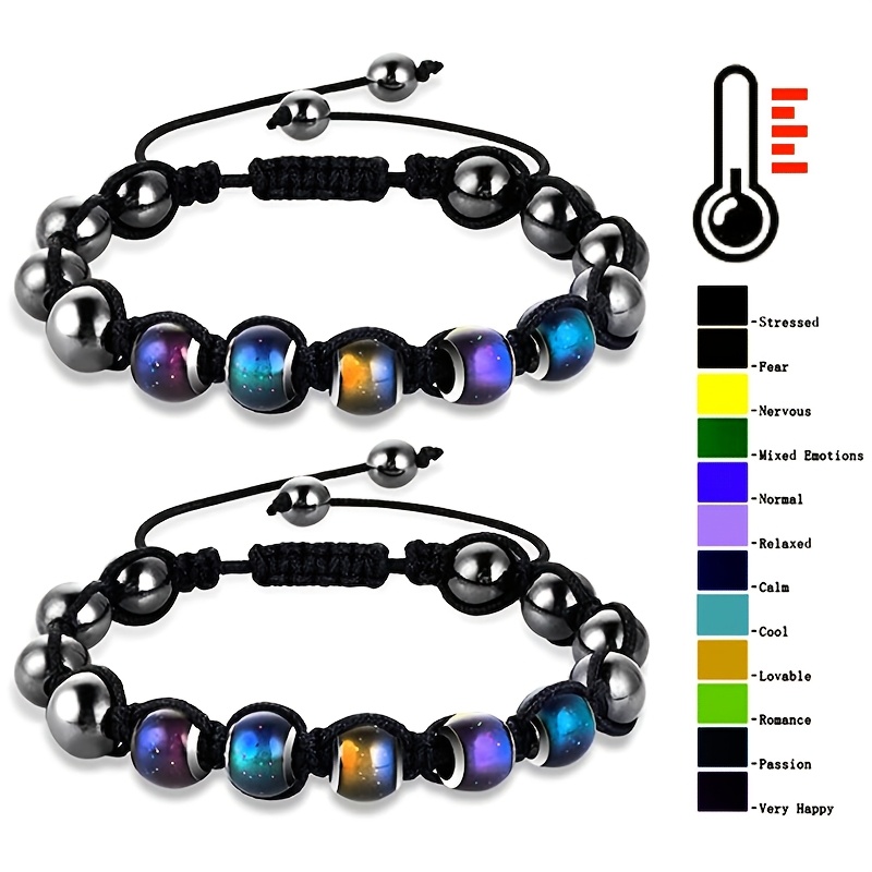 

Fashion Temperature Sensing Color Changing Mood Beads Bracelet, Unisex Adjustable Hand-woven Jewelry Stone Beads For Adults Over 15 Years Old