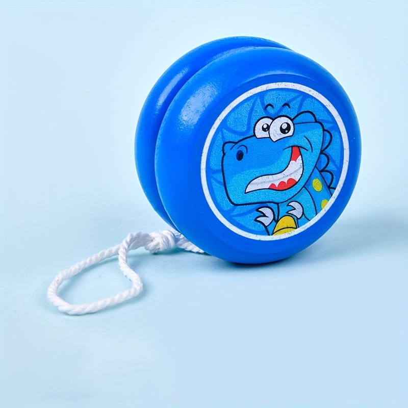 Image of 1pc Solid Wood Ball For Kids - Double-sided Cartoon Dinosaur & Animal Designs (cat, Octopus, Dinosaur) With Elastic Cord - Multicolor Nostalgic Toy For Outdoor Play & Motor , Design