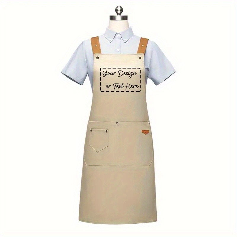 TEMU [customized] 1pc, Custom Logo Apron, And Kitchen Apron, Adjustable Shoulder Straps, Front Pocket For Utensils, Suitable For Camping, Catering,