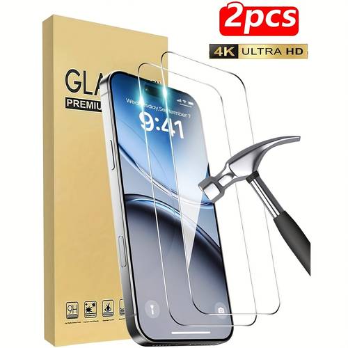 paket mit 2 (weißer high-definition) displayschutzfolien aus gehärtetem für die 17 serie, mit einem glänzenden , 9h härtegrad, kratzfestigkeit, blasenfreier installation und kompatibel mit handyhüllen - für 11/12/13/14/15/16/